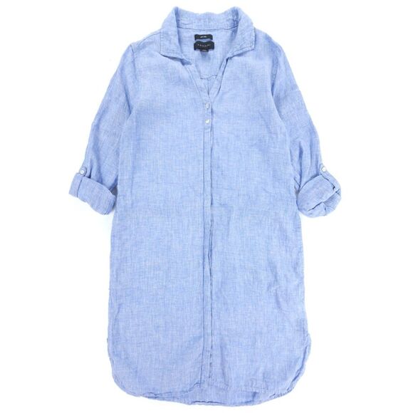 TAHARI 100% Linen Long Sleeve Shirt Dress Mini Minimal Old Money Blue Small‎ - Picture 1 of 8